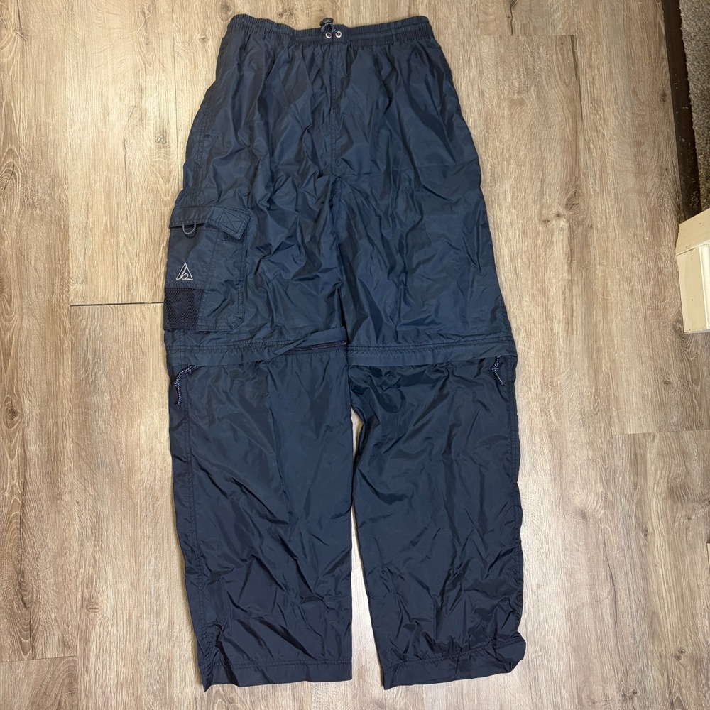 Athletic Works VTG Cargo Track Pants Mens Medium Navy Blue Baggy Wide Leg Nylon